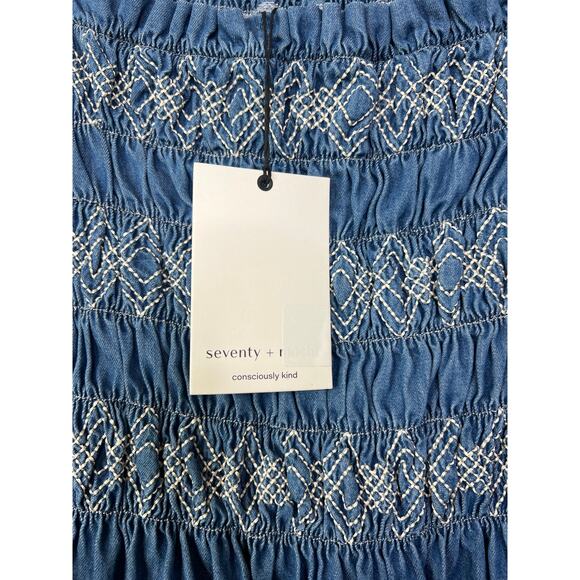 NWT Seventy + Mochi Sally 3/4 Sleeve Square Neck Top in Blue Rodeo Vintage - Picture 5 of 9